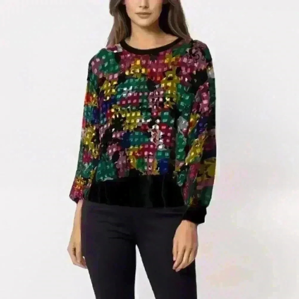 Teddi Vintage Multicolored Long Sleeve Blouse Size XL